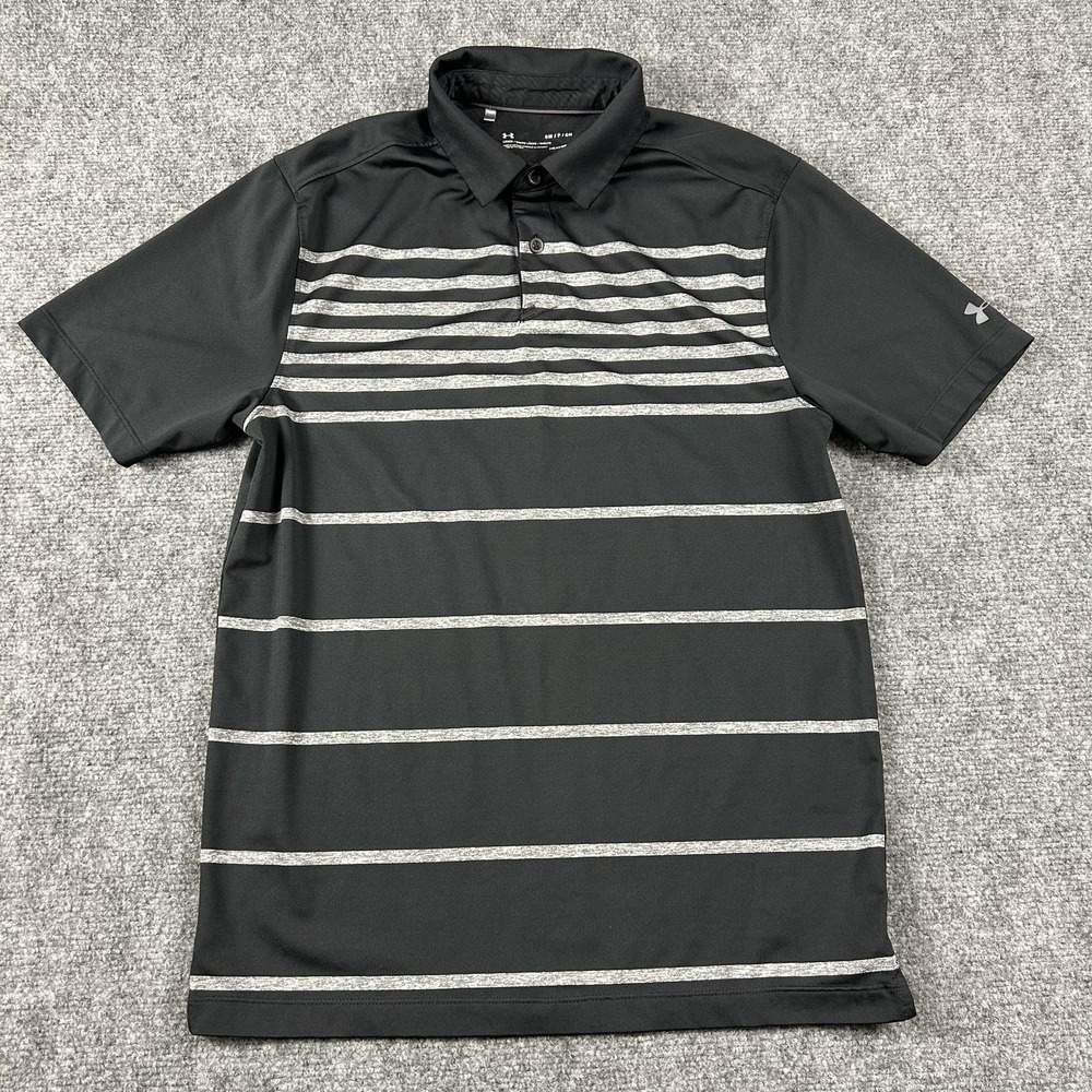 Under Armour Polo Shirt Mens‎ Small Black Stripe HeatGear Golf Performance Top